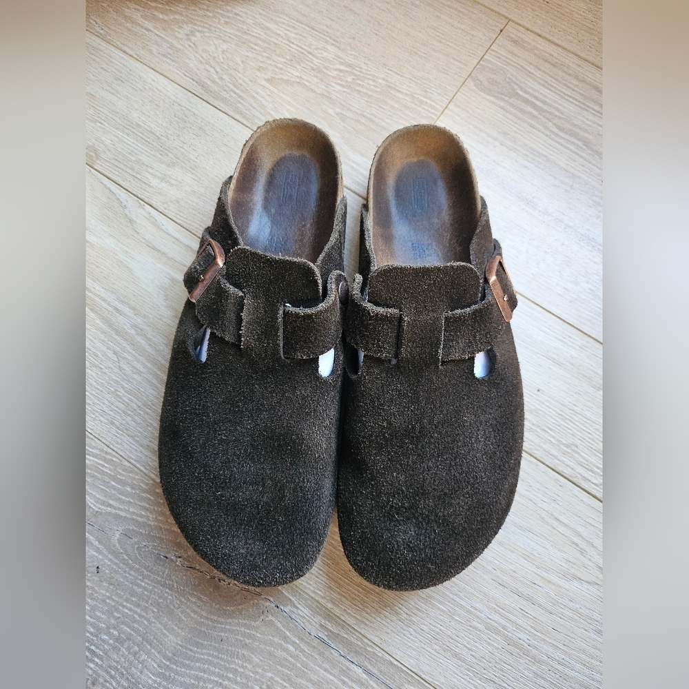 Birkenstock Boston Suede Soft Footbed Clogs Mocha Size 41 Narrow